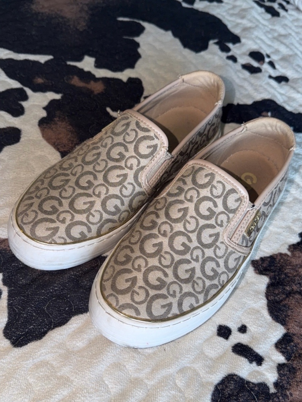 Monogram Slip-On Sneakers in Beige and Taupe